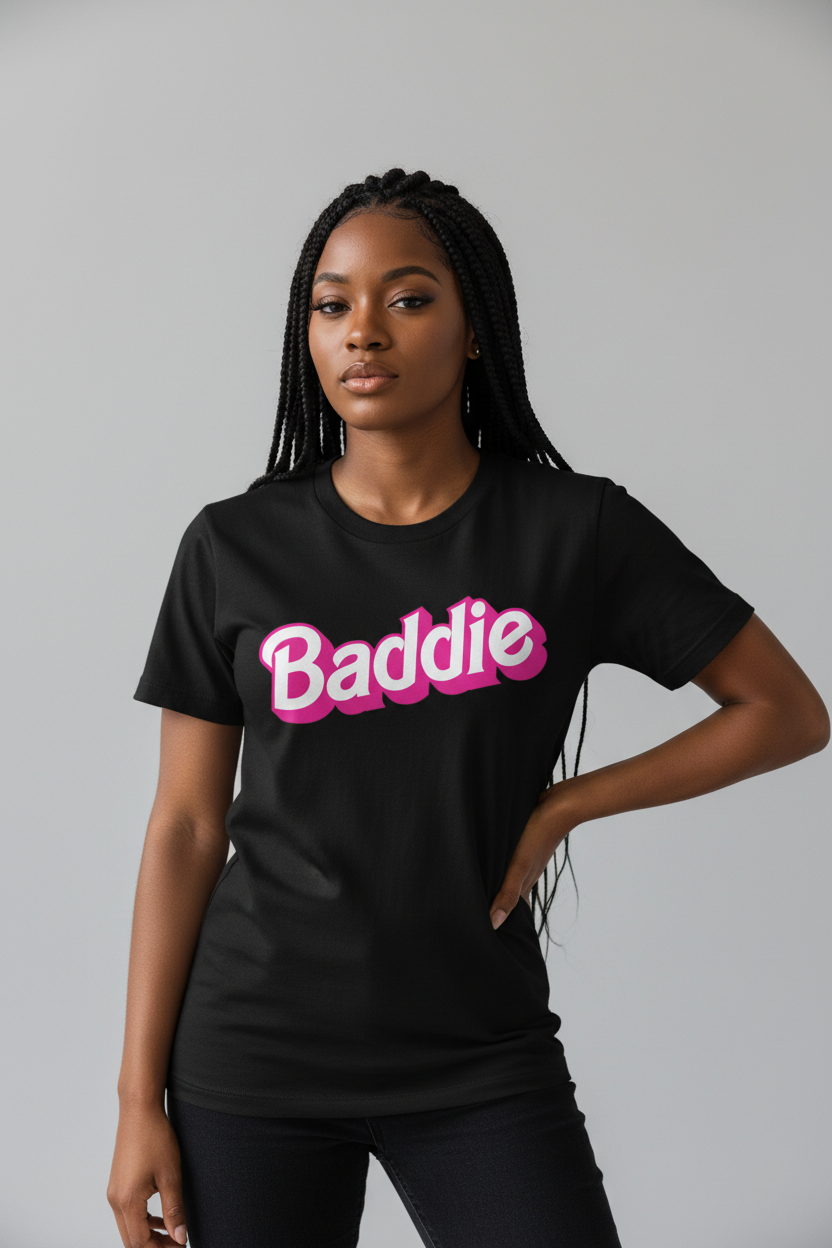 Baddie t-shirt mockup on black shirt
