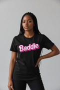 Baddie t-shirt mockup on black shirt