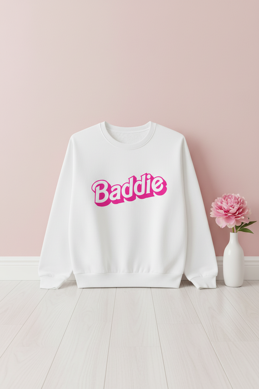 Baddie white sweatshirt with new background