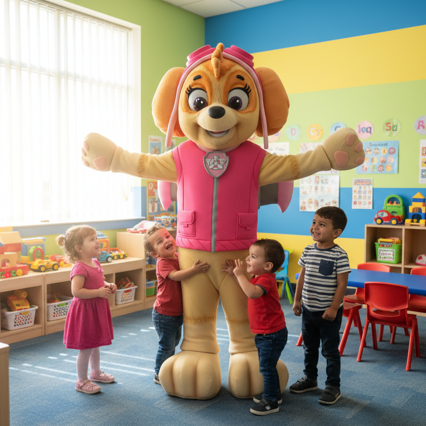 Skye mascot at a daycare