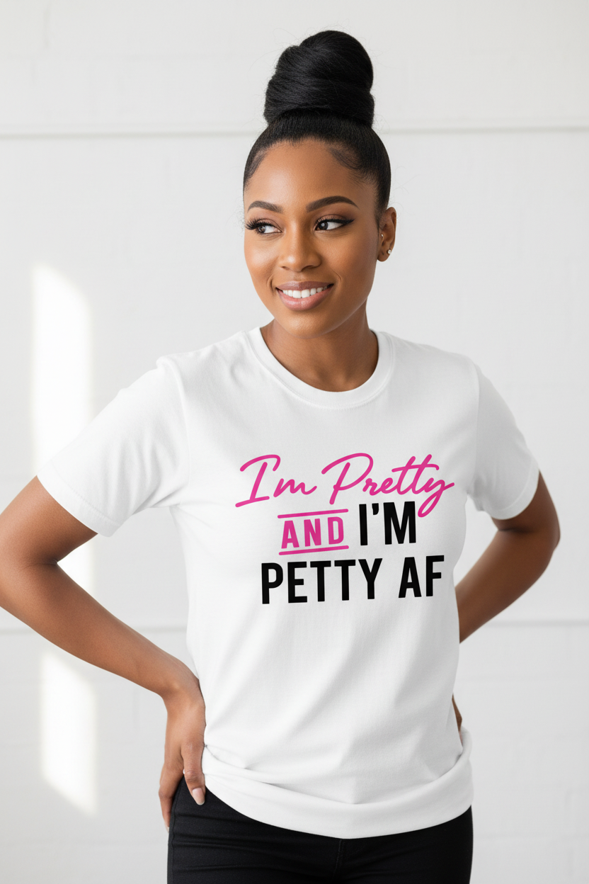 T-shirt mockup with confident woman in high ponytail